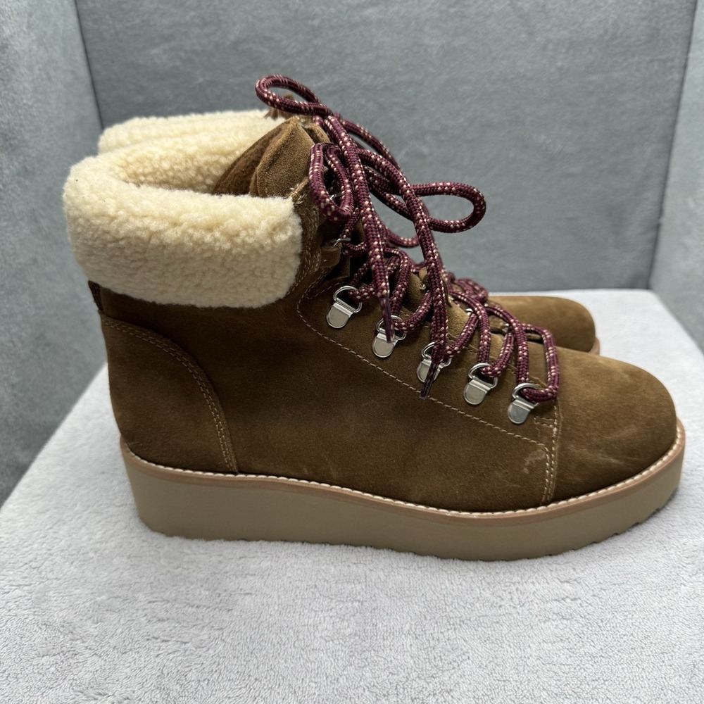 Sam Edelman Women's 8 Brown Suede Shearling Lace Up Wedge Hiking Boots